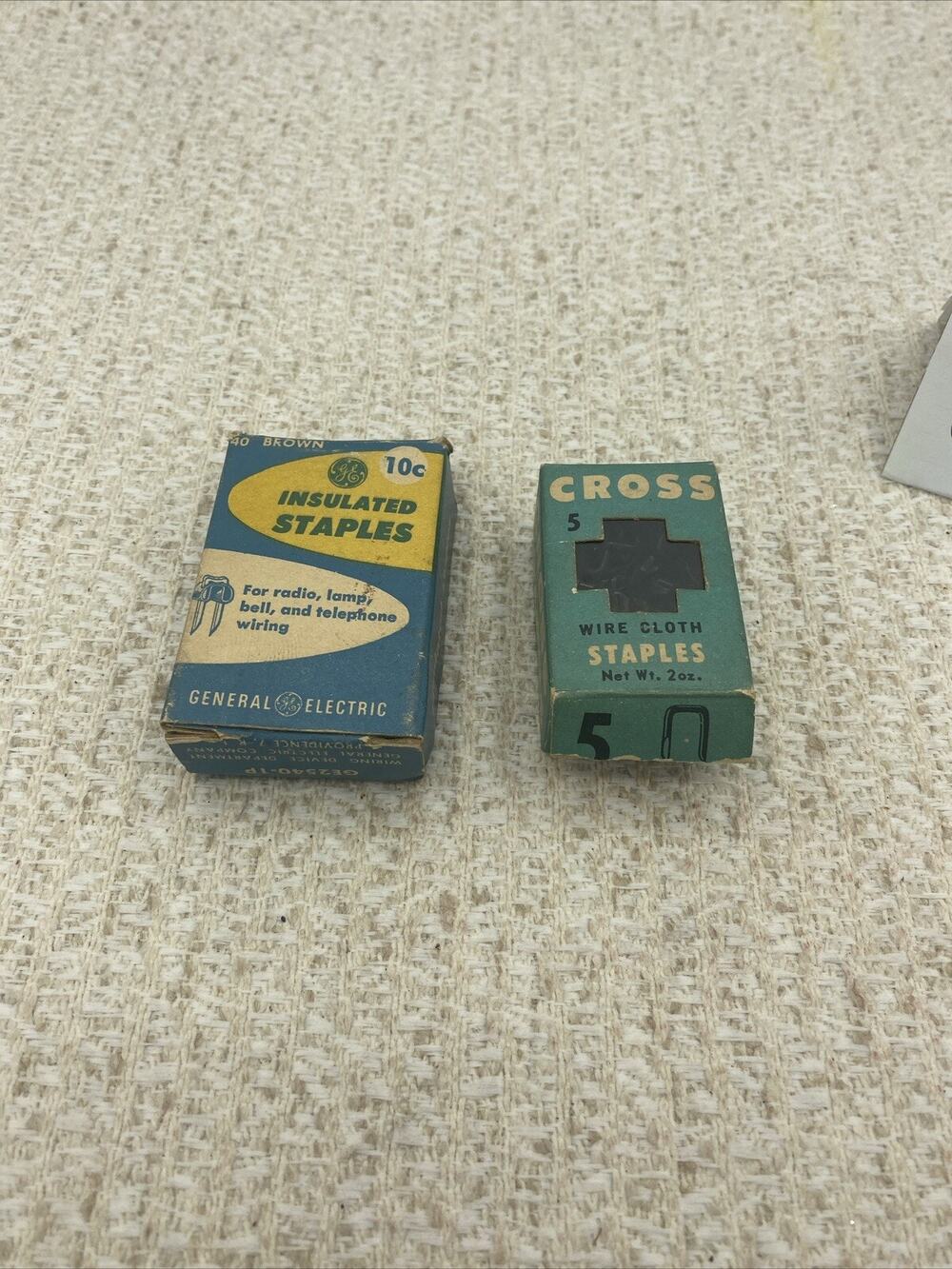 2 Box Lot Vintage-Insulated Staples(24)And Cross Wire Cloth Staples Nearly Full